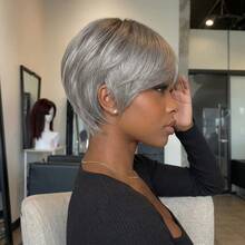 Beaushine Chocolate Brown Pixie Cut Wig Human Hair Straight Bob Glueless Wig 6 Inch Pixie Cut Wig Short Layered Wig Rose Net Cap Brazilian Virgin Human Hair For Daily Use - SGray - View 3