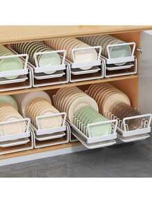 1-Piece White Silent Steel Ball Slide Pull-Out Dish Rack, Kitchen Countertop Storage Cabinet Utensil Organizer, Bowl And Plate Drying Rack, Convenient Pull-Out Design, No-Drill Cutlery Rack With Drip Tray, Home Countertop Bowl And Chopstick Storage Rack, Dish Drainage Design, Kitchen Drawer Pull-Out Plate Organizer - White - View 6