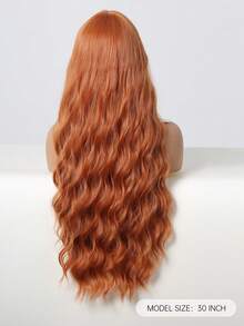 30 Inch Long Wavy Synthetic Wig For Women, Copper Orange With Full Bangs Or Silver White With Middle Part Curtain Bangs, Heat-Resistant Natural Hair Texture, Suitable For Halloween Costumes, Cosplay, Masquerade, Theme Parties, Carnivals And Holiday Styling - Multicolor - View 5