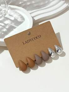 LADYCOCO 3對時尚可愛多色水滴耳環套組，ABS材質，適合女性日常配戴 - 彩色 - 查看 6