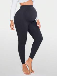Maternity Support Leggings With Elastic Belly Band, Comfortable And Snug Fit, Supports Baby Bump - Black - View 5