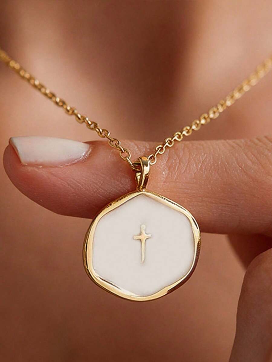 1pc Minimalist Fashion Elegant Versatile Geometric Element Long Necklace Accessory - Gold - View 1