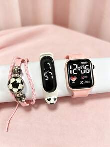 3pcs/Set Football Element Electronic Watch + Bracelet + Wristband Student Sports Wristwatch, Graduation Birthday Gift Set. - Multicolor - View 8