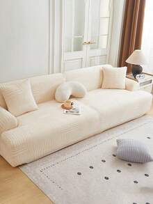 1pc Popular Full Coverage Elastic Sofa Cover, Wheat Jacquard Thickened Anti-Slip, Suitable For All 4 Seasons, Home Dust-Proof Sofa Protector - Beige - View 8