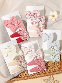 4pcs Plaid Floral Bow Hair Clips, Little Girl Travel Photo Atmosphere Side Clips, DIY Hair Accessories - Mixed color - View 2