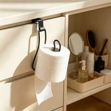 Over‑Cabinet Paper Towel Holder, No‑Drill Metal Roll Tissue Rack, Hanging Paper Roll Dispenser For Kitchen Bathroom Cabinet Door - B-Black - View 7