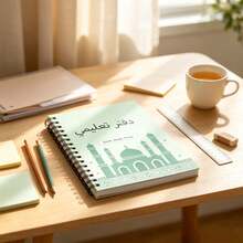 A5 Black Spiral Notebook, Islamic Educational Study Journal With Flat Mosque Silhouette & Arabic Text Cover, Back To School Subject Stationery For Middle East Muslim Students - A5-light Green - View 3