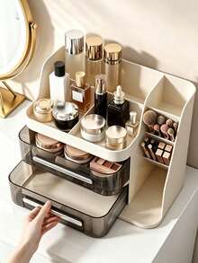 Large Capacity Makeup Organizer With Transparent Drawers, Multi-Compartment Desktop Cosmetic Box For Makeup, Skincare, Lipstick And Brush Storage - Multicolor - View 6