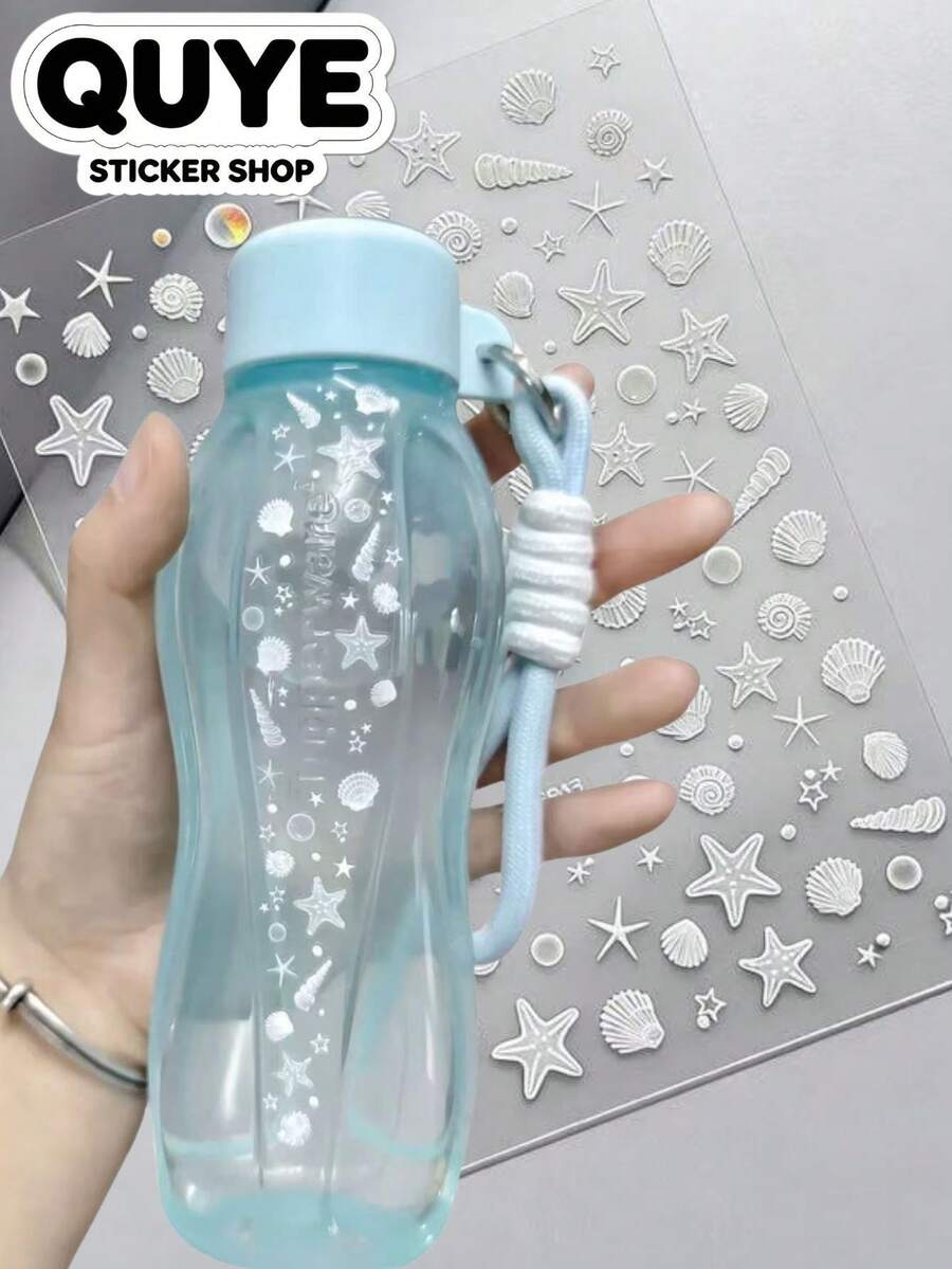 1 Set Decor Stickers With Tweezer, Stickers Aesthetic, Stickers, White Shell Starfish Marine Motif, Clear Ocean‑Themed Ornamental Graphics, For Camera, Phone Case, Water Tumbler, Gift Card, Cosmetic Storage Box