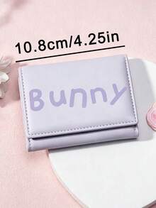 Creative Text Bunny Short Wallet, Thin Student Short Wallet, Compact Coin Purse Wallet, Mini Handheld Card Holder Coin Bag - Multicolor - View 5