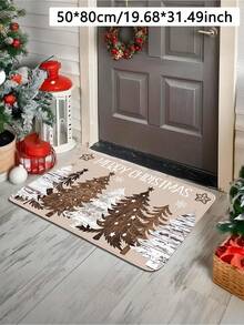 1pc Christmas Vintage Wood Grain Christmas Tree Pattern Kitchen Mat, Soft Flannel Touch Absorbent Home Entryway Rug, Easy To Clean Washable Area Runner, Kitchen Runner Rug, Suitable For Kitchen, Bathroom, Entryway, Laundry Room, Hallway, Bedroom, Living Room Decor, All Season, Great Gift, Christmas Atmosphere Decor Mat - View 6