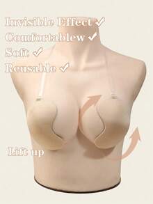 1pc+10pcs Non-Woven Fabric Mango-Shaped Adhesive Bra, With Detachable Transparent Straps, Strong Lift, Invisible Strapless Sticky Bra, Suitable For Weddings, Parties, Formal Occasions - Thin style - View 2