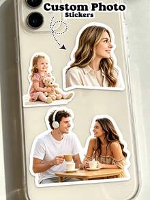 1/20/40/80pcs Custom Die Cut Family Photo Sticker Personalized Image Picture Vinyl Decal Waterproof Die-Cut Sticker For Laptop, Water Bottle, Phone Case. Custom Portrait Photo Stickers, Pet Custom Stickers, Women Stickers, For Birthday - Multicolor - View 5