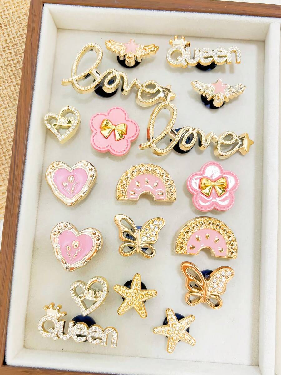 18pcs Gold Letter, Watermelon DIY Shoe Decor Heart Casual ABS Plastic (ABS Resin) Rhinestone Home Spring Summer Autumn - Gold - View 1