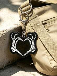 Goth Skeleton Hand Heart Acrylic Keychain, Dark Aesthetic Skull Key Ring, Halloween Punk Bag Charm, Car Key , Gothic Dark Style Keychain Accessories - Multicolor - View 2