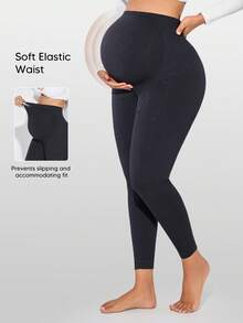 Maternity Support Leggings With Elastic Belly Band, Comfortable And Snug Fit, Supports Baby Bump - Black - View 4