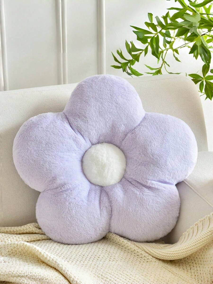 Flower Shaped Throw Pillow, Soft Floral Design Cushion, Home Decor, Suitable For Sofa, Chair, Bed, Flower Floor Pillow, Adult Bedroom Living Room, Spring Gift, Gift For Friends And Family - Purple With White Core - View 1