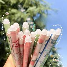 12pcs Random Color Erasable Ballpoint Pens, Blue Ink, Full Needle Tube, 0.5mm Tip, Cartoon Design, Perfect For Students And Office Use - Multicolor - View 4
