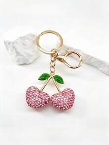 Hot-Selling New DIY Handmade Cute 3D Rhinestone Heart Cherry Keychain, Creative Rhinestone Cherry Car Key & Backpack Pendant, Mother's Day Gift For Girlfriend, Bag Decoration Charm, Holiday Creative Gift, Event Favor, Suitable For Daily Use - Multicolor - View 9