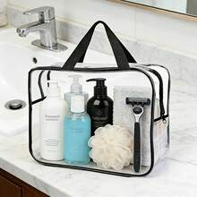 1pc Large Transparent Plastic Storage Bag With Zipper And Handle, Multi-Functional Organizer For Travel, Clothing And Toiletries, Easy-To-Identify Home And Office Storage Basket - Transparent - View 4