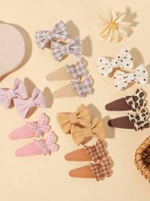 4pcs Plaid Floral Bow Hair Clips, Little Girl Travel Photo Atmosphere Side Clips, DIY Hair Accessories - Mixed color - View 10
