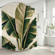 1pc Leaf Shower Curtain, Minimalist Design, Waterproof Bath Curtain, Suitable For Bathtub Partition, Bathroom Decor And Bathroom Accessories, Comes With 12 Hooks, Home Decor Gift - Multicolor - View 2