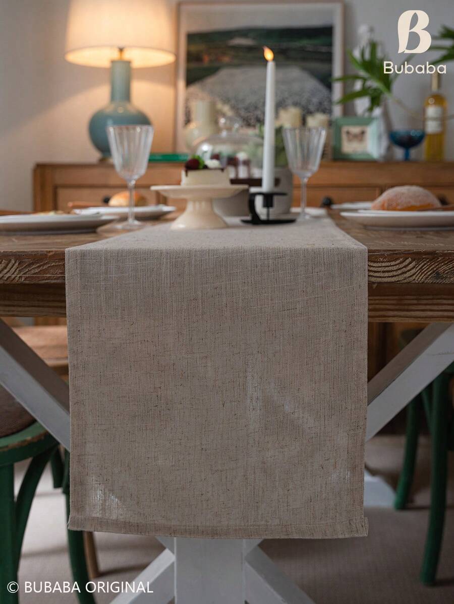 Bubaba Natural Beige Linen-Textured Table Runner, Rustic Farmhouse Rectangular Dining Table Decor, Minimalist Neutral Tabletop Accent For Kitchen, Wedding, Party & Everyday Home Decoration