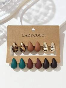 LADYCOCO 6對時尚可愛多色水滴耳環套組，ABS材質，適合女性日常配戴 - 彩色 - 查看 6