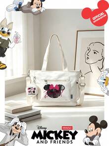 Miniso Set 2 Buah Tas Tote Putih Motif Siluet Minnie Mouse Disney dengan Pita, Dilengkapi Dompet Koin, Ideal untuk Kerja, Perjalanan, dan Belanja - Putih - View 7