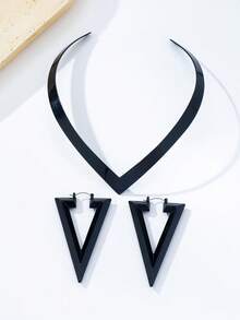 3pcs Fashion Exaggerated Metal Necklace & Earrings Set For Women, Suitable For Daily Wear And Party - Black - View 5