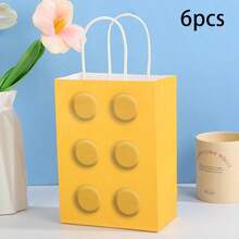 Durable Paper Building Block Gift Bags, Cute Block‑Embossed Pattern Red Blue Green Yellow Rectangular Handle Treat Bags For Kids Building‑Brick Themed Birthday Party Candy Favor Supplies - View 8