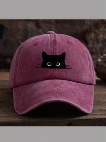 1"Black Cat Print" Baseball Cap, Washed Baseball Hat, Outdoor Casual Sun Hat, Unisex - Black Cat Print - View 10