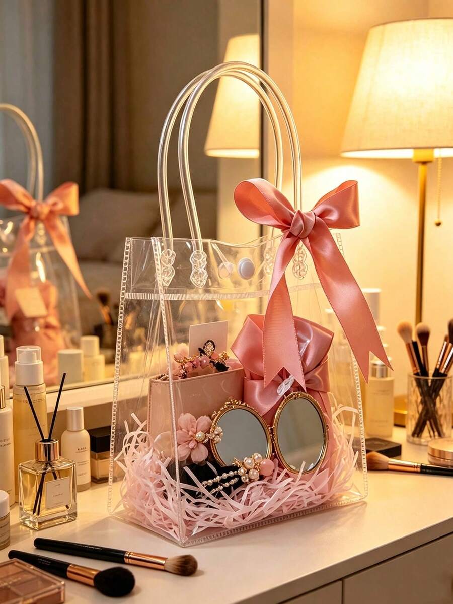 20pcs Large Transparent Waterproof PVC Gift Bags With Reusable Portable Handles, Suitable For Wedding Favors, Birthdays, Theme Parties And Holiday Gift Packaging, Perfect For Autumn, Vacation, Beach Trips Or As Christmas Gift Bags - Transparent - View 1