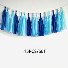 15pcs/Set, Blue & Pink Paper Tassel Party Garland Banner, Suitable For Party Decoration, Birthday Decoration, Baby Shower Backdrop Decoration - Multicolor - View 10