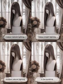 alicegarden 28-Inch Long Synthetic Wig Featuring A Natural Straight Style A Stunning Chocolate-Brown. Designed With Bangs , This False Hairpiece Is Perfect For Ms Daily Party Cosplay Use, Offering A Natural And Natural Durable Wig Gift For Ladies. - Chocolate Brown - View 11
