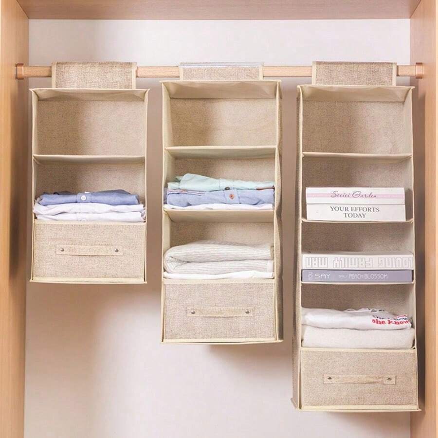 3/4/5-Tier Hanging Closet Organizer, Space-Saving, Foldable Storage. - Grey - View 1