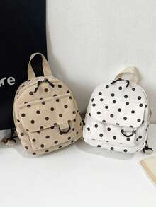 1PC Minimalist Corduroy Backpack, Polka Dot Decor, Casual Simple Elegant, Zipper Design, Suitable For School, Travel, Can Easily Hold Daily Essentials, Versatile Item For Girls, Applicable To Various Styles And Occasions. - Multicolor - View 3
