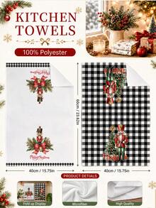 2pcs Christmas Nutcracker Soldier Christmas Tree Gift Pattern Kitchen Towels, Soft Polyester Dish Cloths, Suitable For Kitchen Decor, Kitchen Cleaning, Holiday Party Decoration, Kitchen Bathroom Supplies Home Essentials, Home Decor, Housewarming Gift - Multicolor - View 4