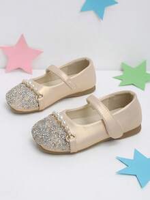 1 Pair Girls' Rhinestone & Pearl Pink Hook-And-Loop Mary Jane Shoes, Suitable For Performance, Party, Daily Wear - Baby Pink - View 6