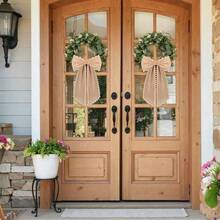 1PC Scalloped Wreath Sash For Front Door Ruffle Wreath Ribbon For Yard Porch Garland Home Decor Garden Flag Outdoor Decor Home Decor. Beautiful Ornament, Brightens Up Your Courtyard, Porch And Entrance All Year Round - Khaki - View 5
