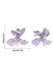 1 Pasang Anting Jepit Iris Ungu Sederhana dan Elegan – Desain Bunga Segar dan Halus untuk Wanita (Tidak Perlu Tindik Telinga) - Mauve Purple - View 8