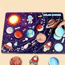 1 Set Space Solar System Puzzle Board, Children's 8 Planets Universe Planet Matching Puzzle, Science Popularization Enlightenment Wooden Educational Toy - Multicolor - View 5