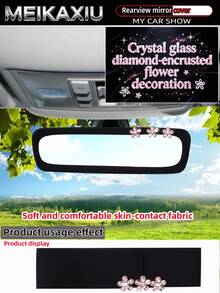 MEIKAXIU Sparkling Skin-Friendly Soft Fabric Artificial Crystal & Rhinestone Flower Bling Bling Elastic Car Rearview Mirror Cover, Car Interior Mirror Sleeve Decorative Accessory For Women - Rhinestone Crystal Flower Rearview Mirror Cover - View 11