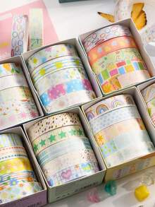 5 Rolls/Box Creative Glitter Washi Tape, Beautiful Decorative Tape For Making Handbook And Scrapbooks, Exquisitely Packaged Gift Box Decorative Tape - Multicolor - View 8
