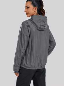 Women's Waterproof Raincoat With Zipper And Hood, Suitable For Hiking And Other Outdoor Sports - Grey - View 3