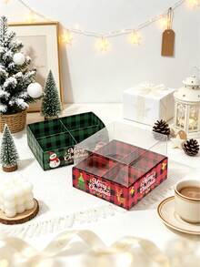 2pcs/4pcs INS Style Christmas 4-Grid Box With Lid, Visible Compartment Cookie & Candy Storage Box, Christmas Eve Gift Paper Box - View 5