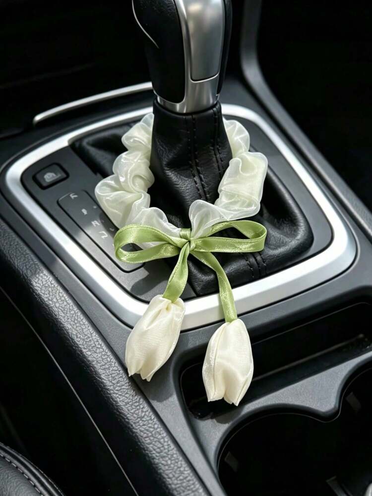 1件粉色與白色鬱金香汽車排檔裝飾，女性汽車內飾裝飾配件 - A - 查看 7
