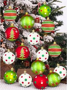 12pcs/Set Christmas Shatterproof Ball Ornament Set, 6cm Glitter Hanging Christmas Tree Balls, Red & Green Polka Dot Snowflake Christmas Tree Pattern Printed Pendants, Suitable For Holiday Party Home Fireplace Window Christmas Tree Decoration Gift - A - View 2
