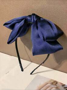 1pc Women's Satin Bow Decor Headband, Elegant Solid Color Hair Hoop, Daily Party Hair Accessory - Navy Blue - View 4
