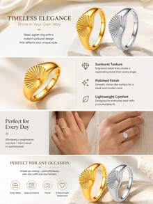 1PC Fashion Simple Sunburst Seal Stainless Steel Men Ring, High‑Quality Unisex Jewelry Accessories, Engagement Promise Ring For Daily Wear & Gifting - Multicolor - View 3